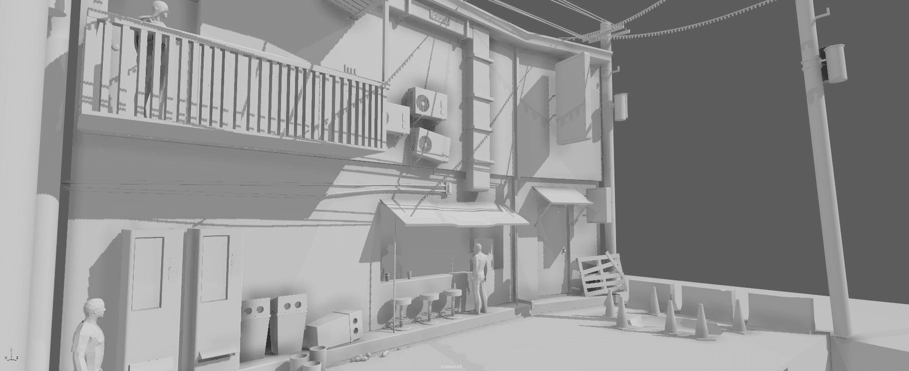 Modelled Blender scene before AI rendering